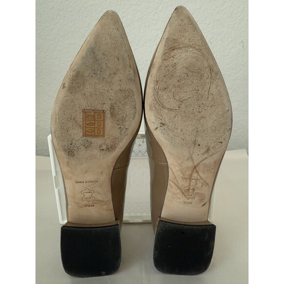 Tory Burch GEORGIA Pointed Toe Flats Almond Flour Beige Patent Leather Size 8.5 - Picture 8 of 9